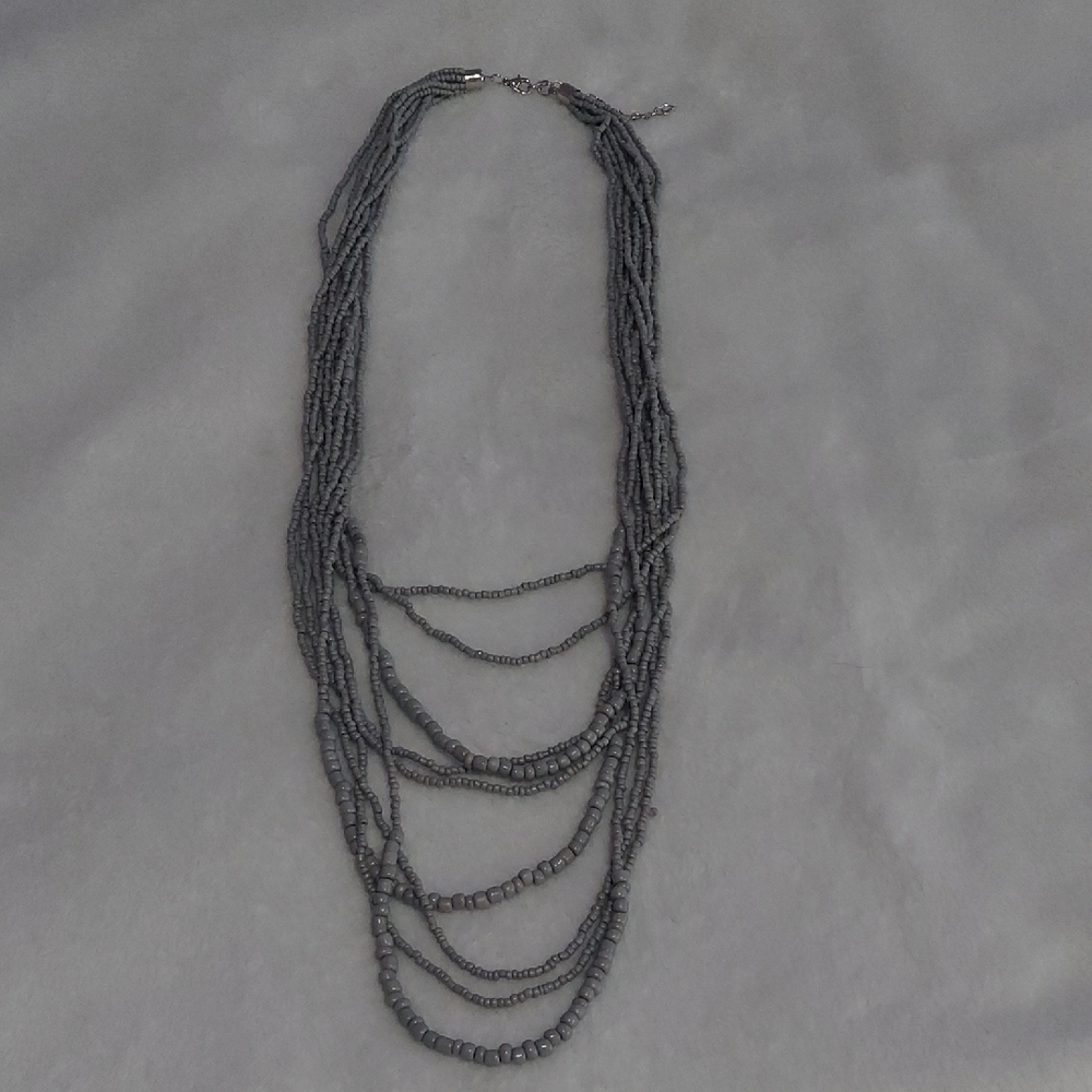 6/$10 Elegant Multi-Strand Necklace in Gray